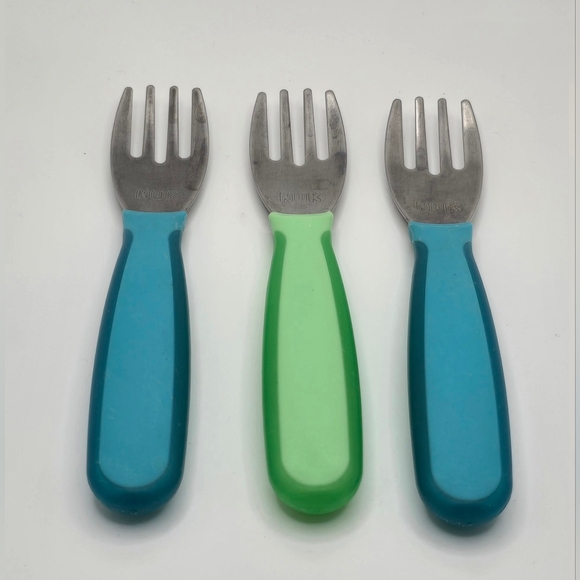 NUK Kiddy Cutlery Forks, Durable Stainless 3 Count Blue + Green GUC - Picture 3 of 3